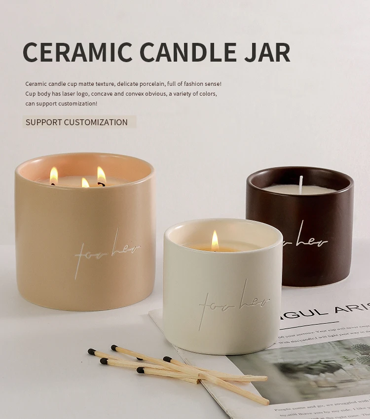 Customized Ceramic Candle Jars Creative Unique Matte Laser Engraving