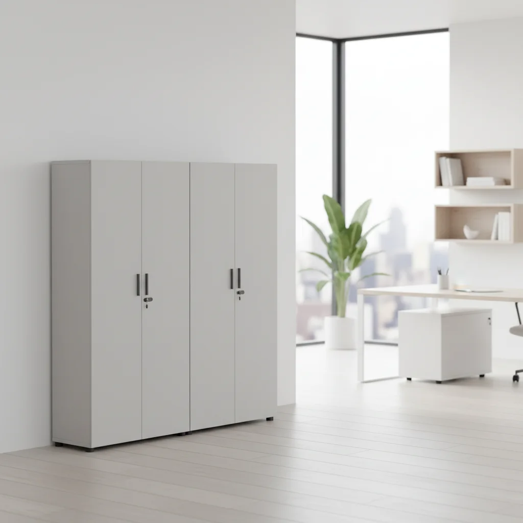 Premium Movable Vertical Double Door Filing Cabinet Documents Storage Solid Wood Construction Business Office Workshop Large 4