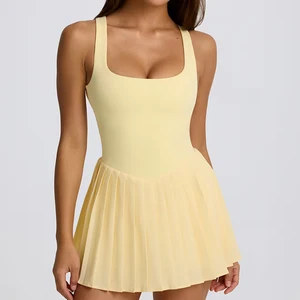 Custom High Quality  Sleeveless One-piece Pleated Skirt Golf and Tennis Dress Quick-drying Outdoor Backless Sports Dress