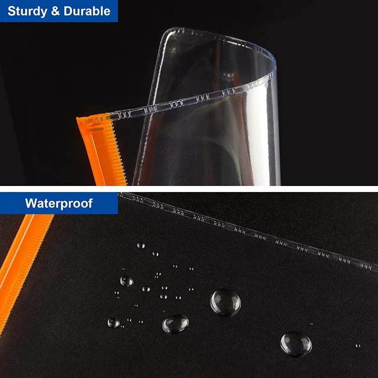 School Office Clear Custom PVC Vinyl A6 Poly Zip Lock Envelopes Zipper Pouch Transparent File Plastic Documents Bag