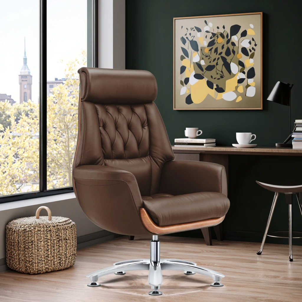 Luxury Modern Leather Executive Office Throne Chair with Adjustable Height Heavy Duty Steel Base Multi-Function Features 2