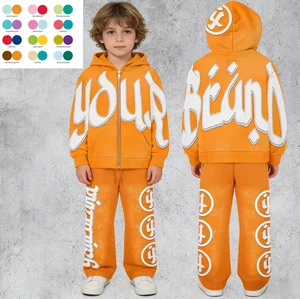Wholesale  Zip up Hoodie Set Sweatsuit Kids Tracksuit Acid Wash Sweat Set Sun Faded Custom Embroidered Distressed Kids Tracksuit