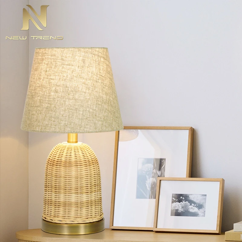 TR0028 Nature Style Indoor Decoration Restaurant Hotel Room Bedroom Led Rattan Weaving Table Lamp