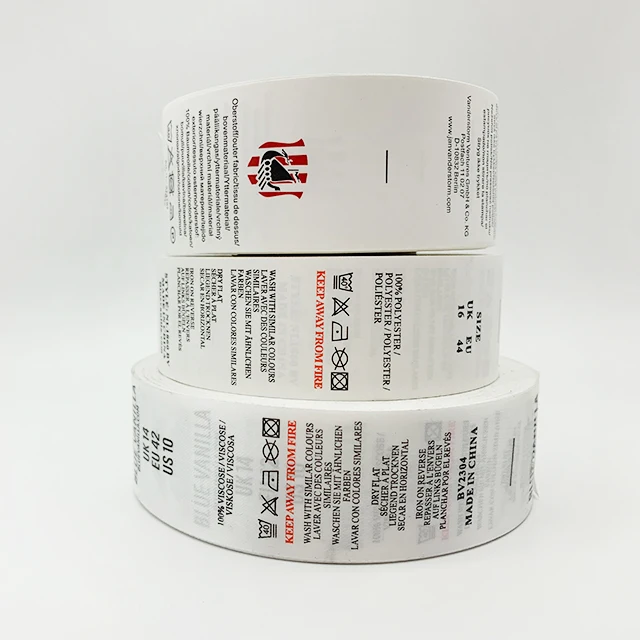Custom Polyester Fabric  Printed Clothing Care Tag Cotton Instruction Warning Washing Label Satin Labels Wash Care Label