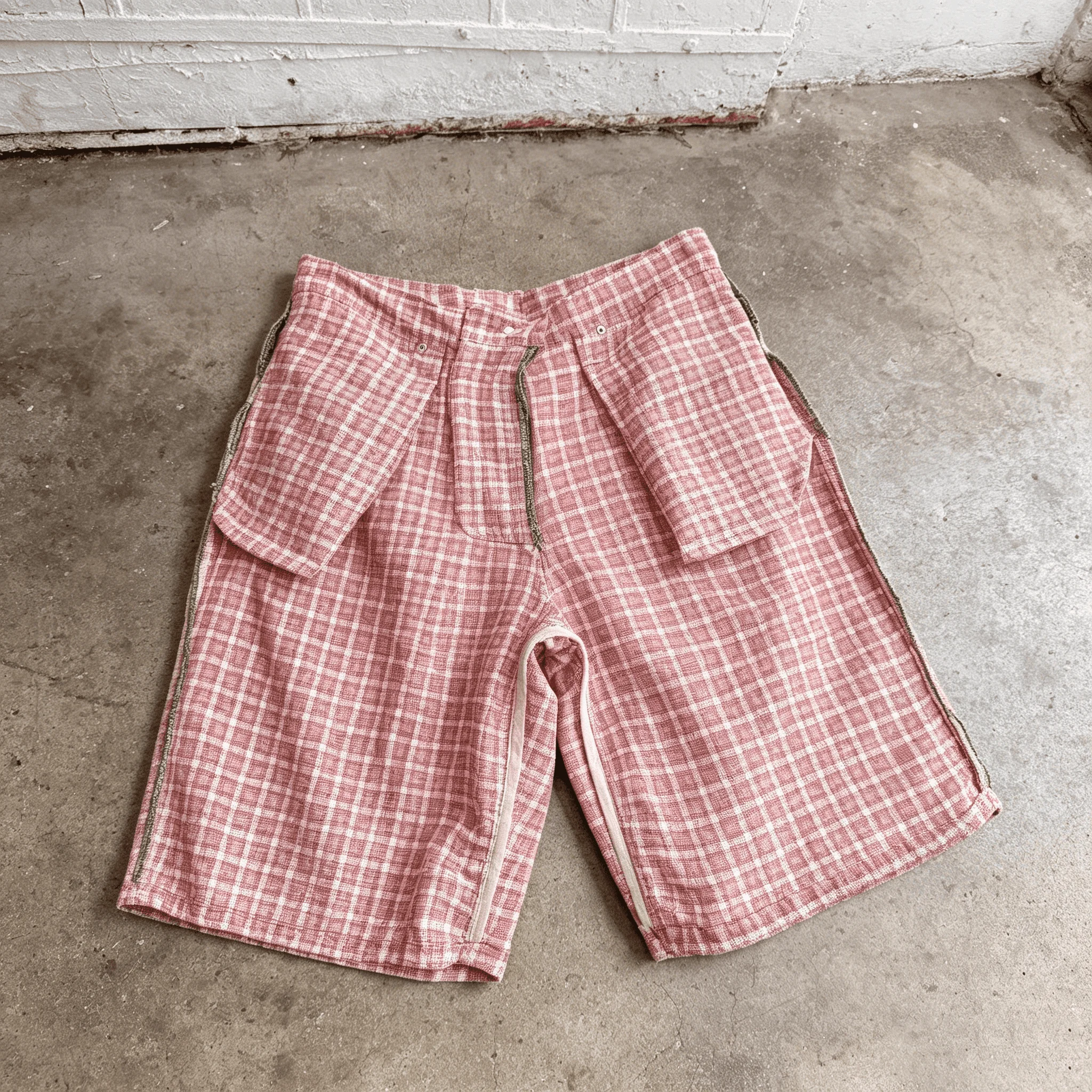Wholesale Custom Washed Check Pattern Mens Jorts Decorative Waistband Detail Loose Knee Shorts Streetwear Casual Bottoms gallery 2