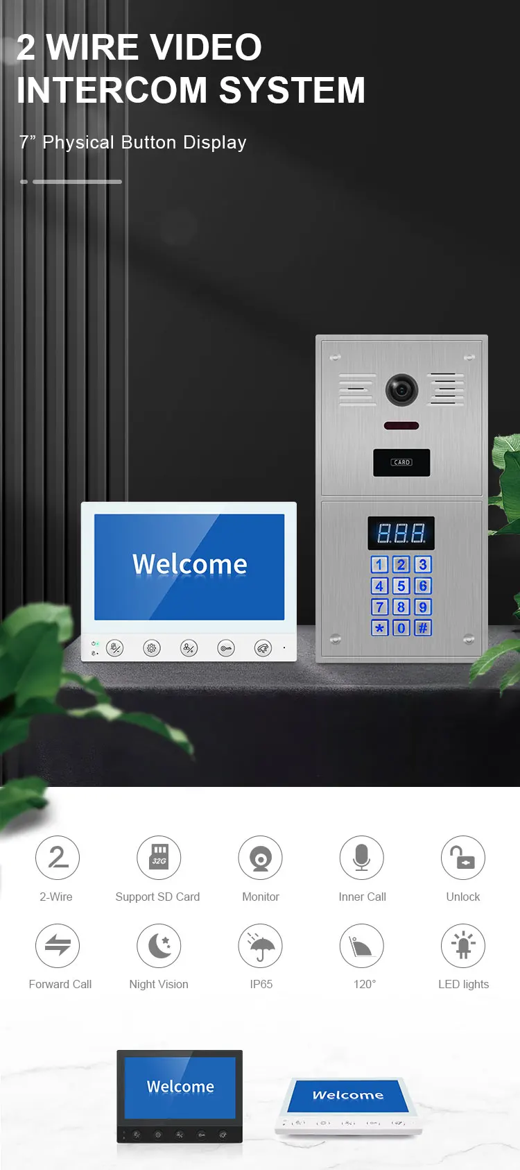 2 Wire Video Intercom 7 Inch Best Quality Multi Appertment Intercom ...