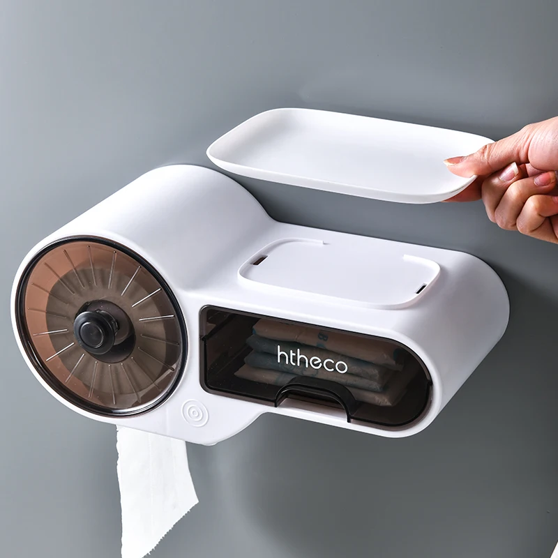 Hot Selling Modern Plastic Multifunctional Toilet Roll Paper Holder Non-Punching Wall Mounted Tissue Box for Hotels
