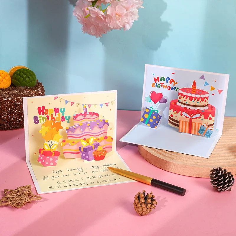 Lovely Creative 3D Birthday Cake Greeting Card DIY Gift