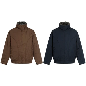 Zewu Men's Winter Warm Jacket with Faux Fur Collar - Windproof Casual Outwear for Autumn/Winter, Brown & Navy Blue