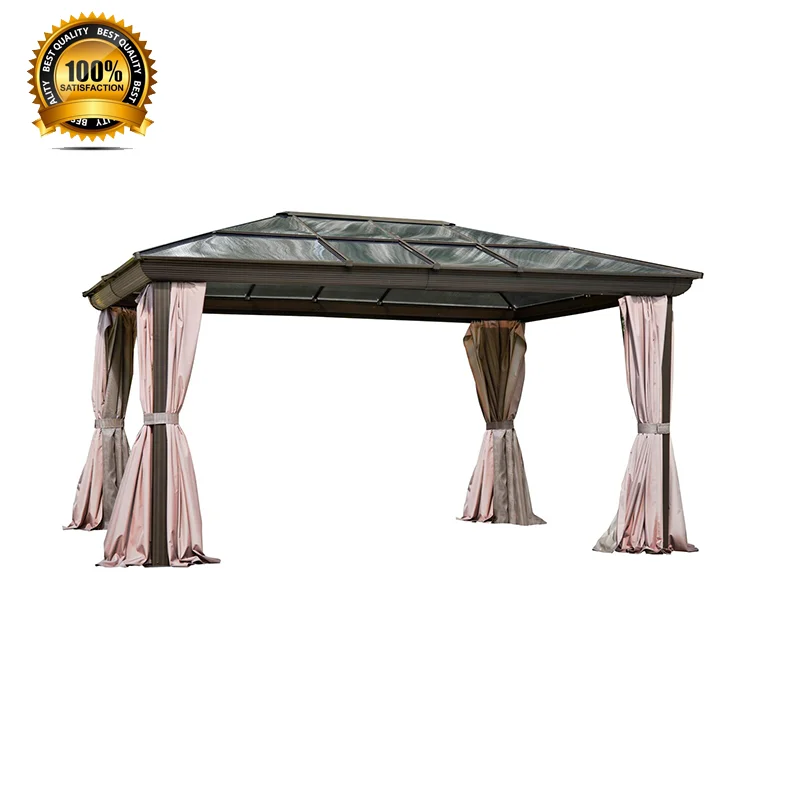 Prefab Modern Hexagon Aluminum Powder Coated Arch Gazebo Polycarbonate Roof UV Resistant LED Lighting Eco-Friendly Balcony