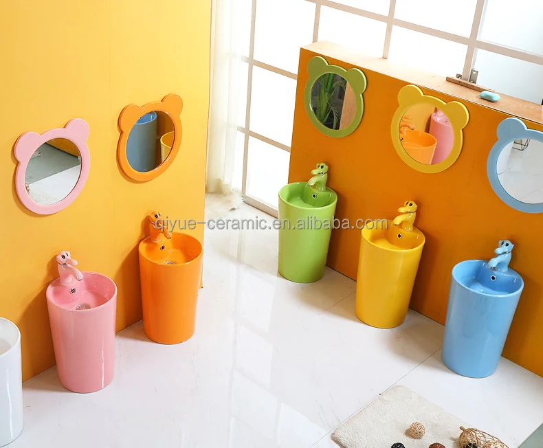 Modern Design Standing Children Wash Basin Ceramic Color Kids Round Pedestal Sink Hand Washing Basin