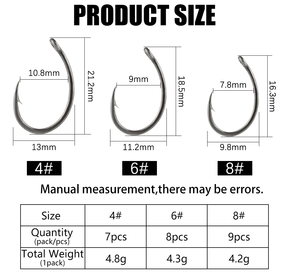 W.P.E 5pack/bags Coating Fishing Hook 4/6/8# High Carbon Steel Barbed Wide Gape Curve Shank Carp Fishing Hook Hair Rig