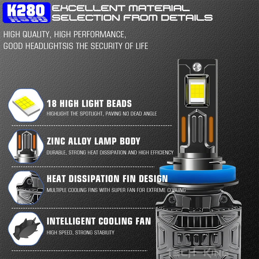 TECH-KING Customized 12V 180W 30000LM White car H1 H4 H7 H8 9005 HB3 9006 HB4 9012 Super Bright H11 LED Auto Headlight Bulb