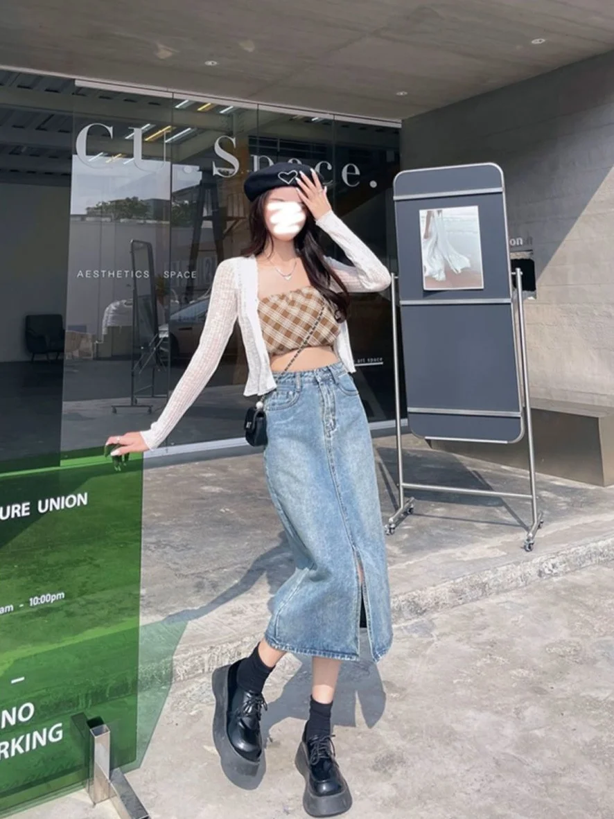 Shop Our Women Denim Long Skirt Dress with Zipper Button