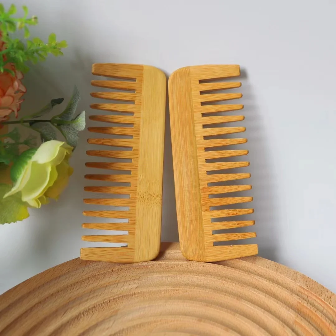 Экологичная Антистатическая расческа из натурального бамбука с широкими зубьями для женщин и мужчин массажная волос персонализированная