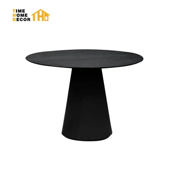 Elegant Modern Handcraft Dining Room Furniture Black Solid Oak Wood Dining Table Set Round Dining Table Pedestal Round Shape