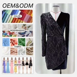 Wholesale Custom Autumn Winter Hot Selling New Solid Color Breathable Sexy Natural Waistline Sequin Velvet Dress for Women
