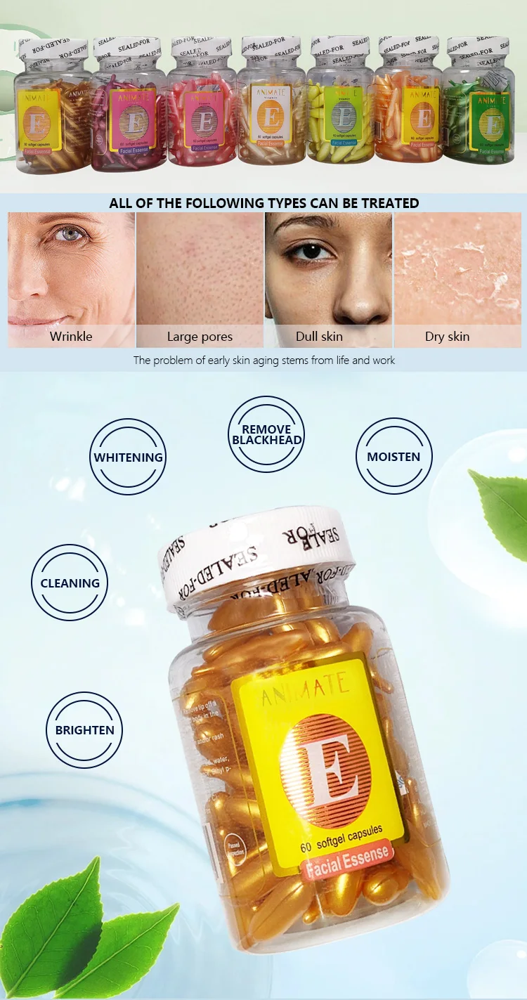 60 Capsules Vitamin E Oil Capsule Collagen Whitening Ve Essence Facial