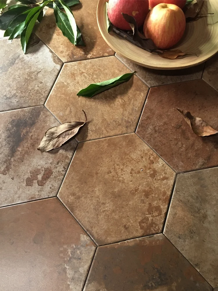Clay Brick American Retro Hexagonal Tile Red Brick Wall in Bathroom and Kitchen Balcony Anti Slip Floor Tiles