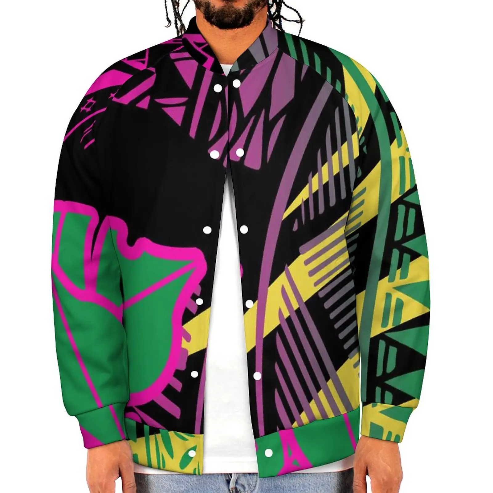 Factory Outlet Custom Pacific Island Design Big Size Bomber Jacket Hawaiian Style Men Baseball Uniform Jersey Casual Sportswear