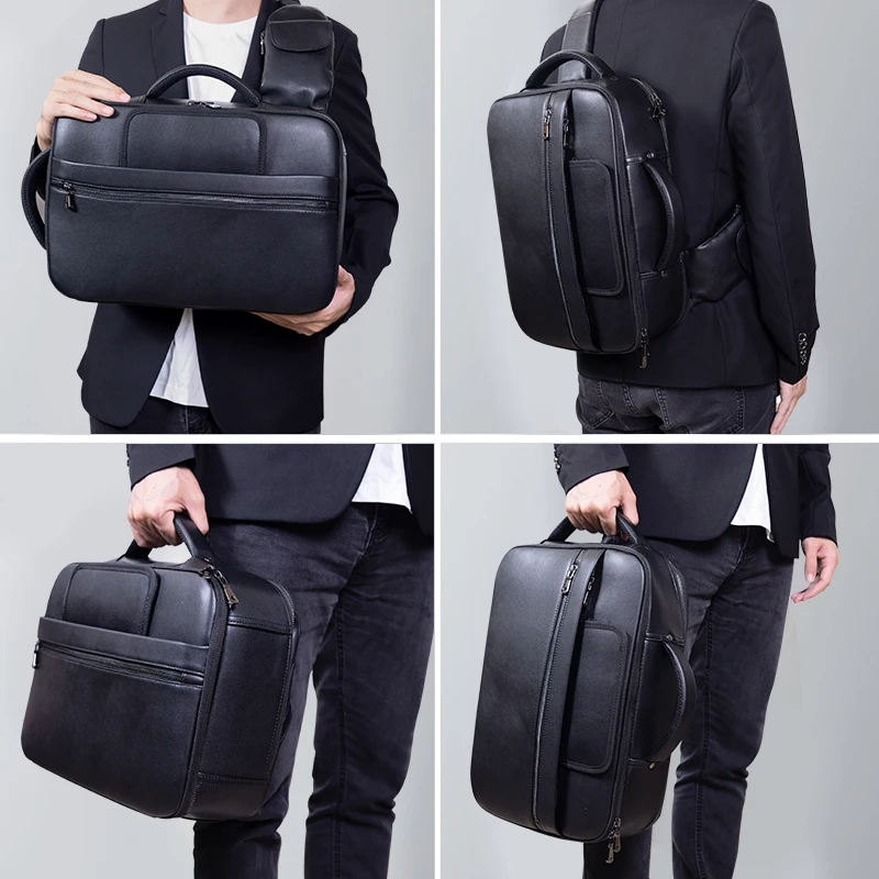 Big Capacity Logo Simple Style Genuine Waterproof Leather Bag for Men Chest Bag Full Grain Crazy Horse Leather Briefcase
