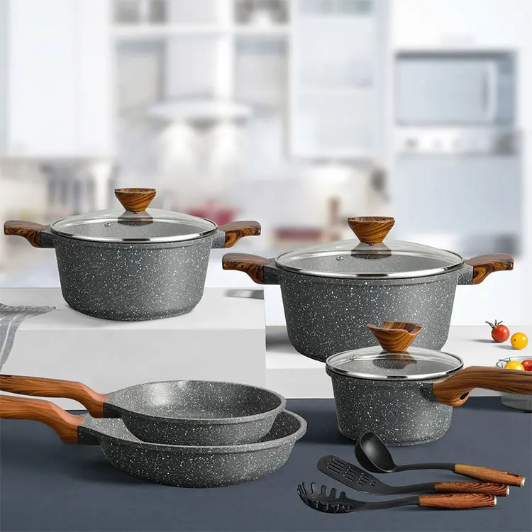 Juego De Ollas Y Sartenes De Granito Antiadherentes Utensilios Set Para  Cocina