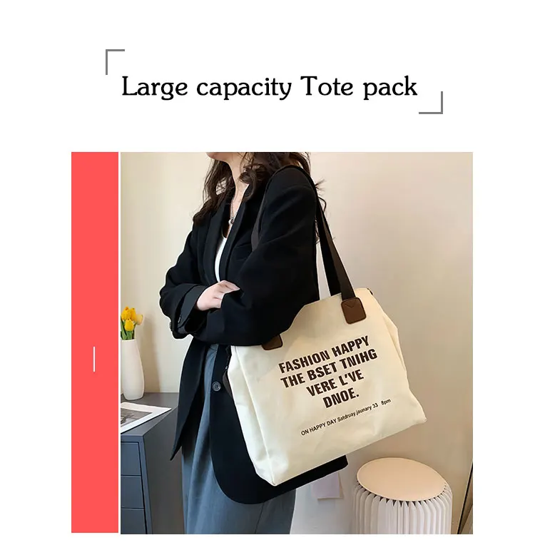 Wholesale Plain Women's Canvas Tote Bag With Zipper Cotton Fabric