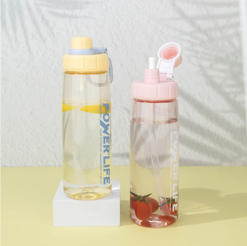Custom Logo 750ml Colorful Transparent Portable Plastic Sports Water Bottle Bottles With Handle