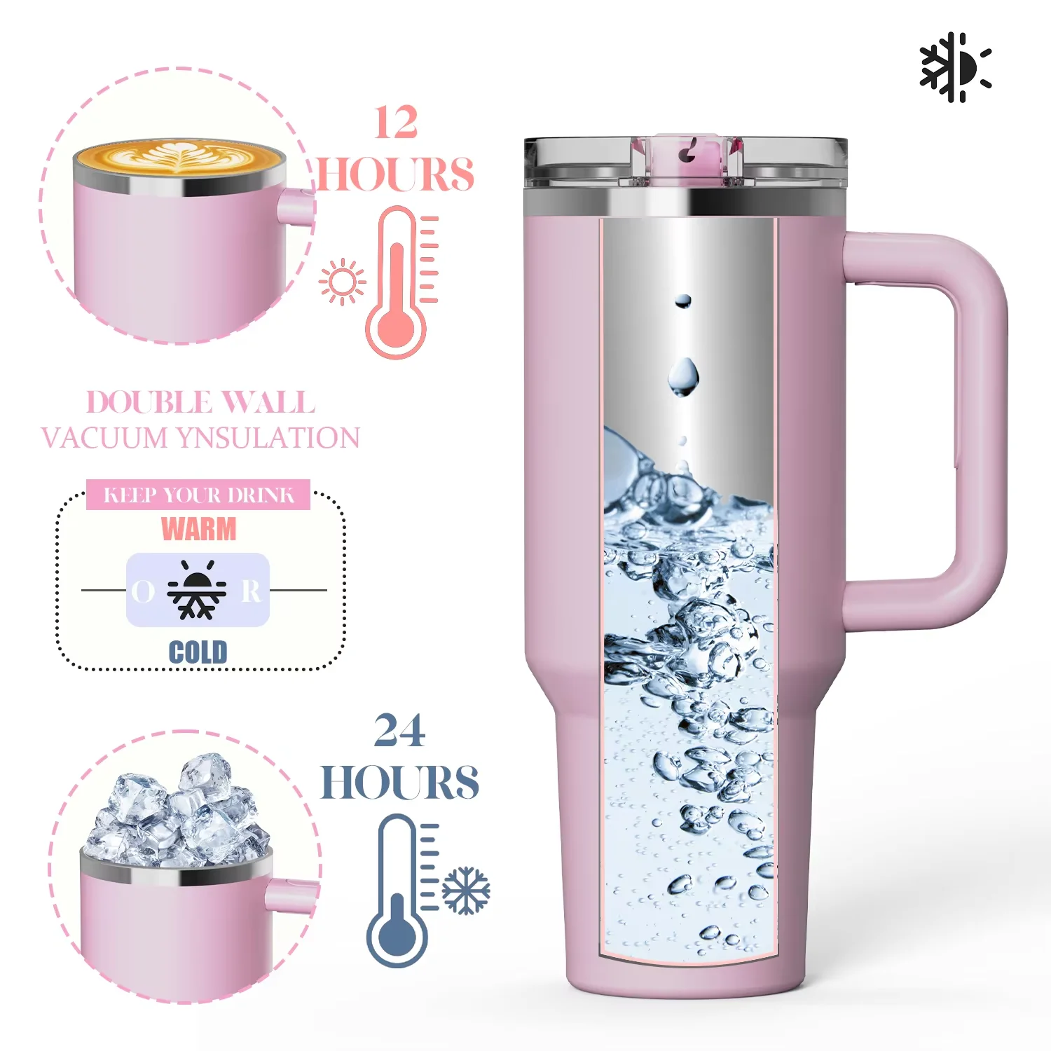 Custom Print Logo Stainless Steel 40oz Food Grade Material Travel Mug Tumbler Cup With Handle Straw for Daily Life details