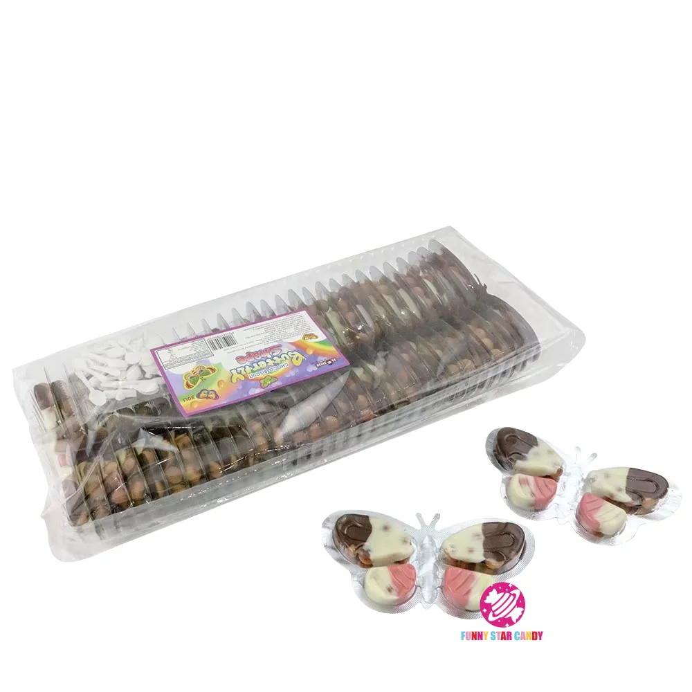 Chinese Snack Bulk Colorful butterfly Shape Chocolate Jam Balls Biscuit Cup Sweet Milk Chocolate