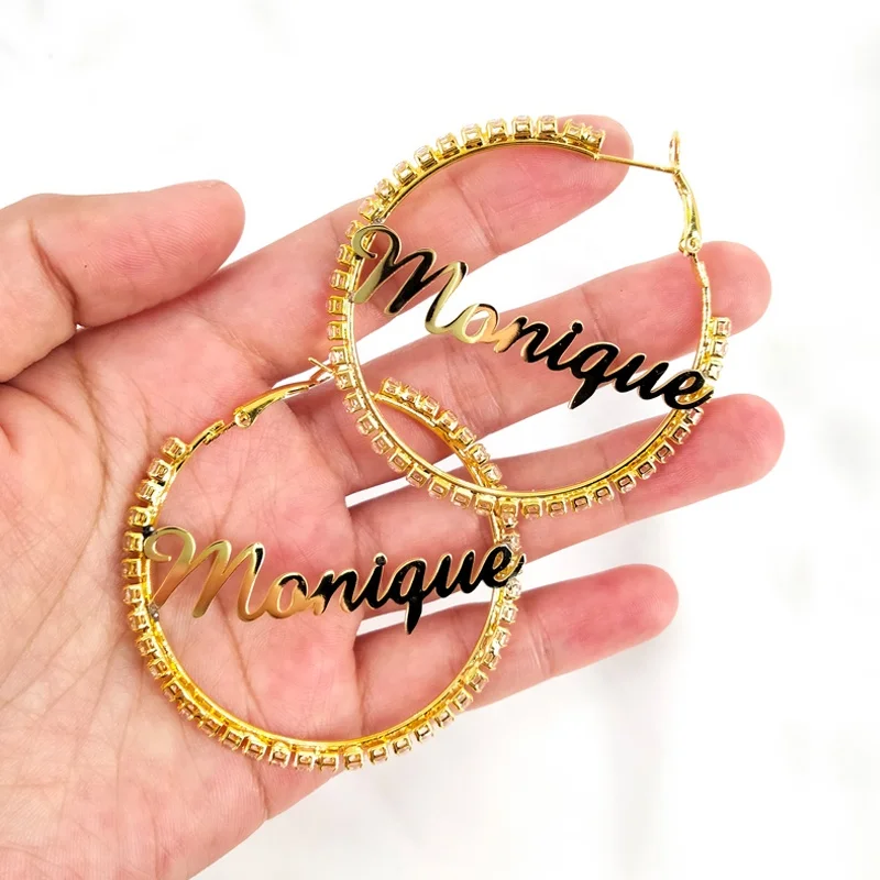 Stud Earrings Word Hoop Earrings Fashion Crystal Hoop Earring
