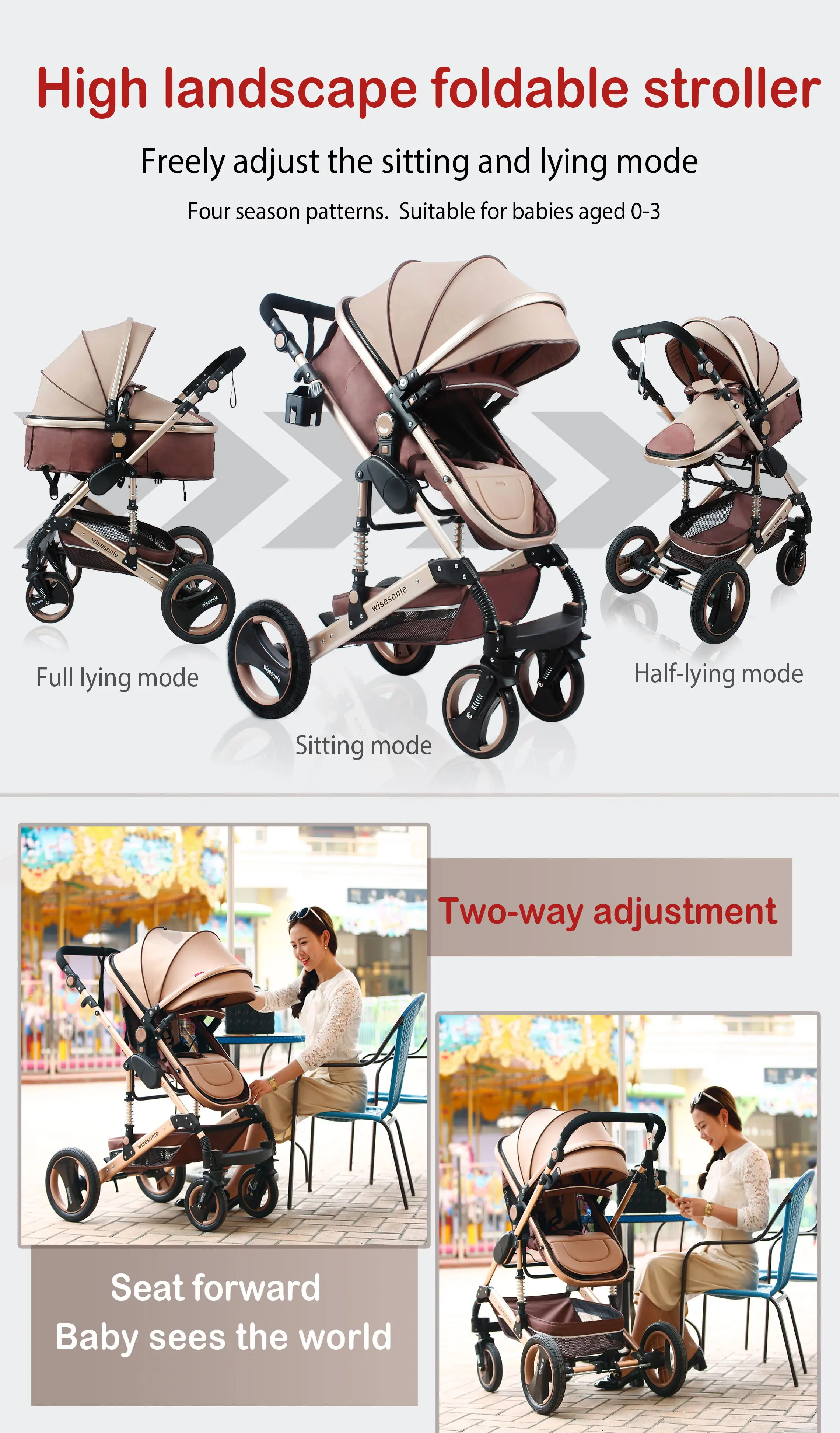 Wisesonle Carrinho De Bebê 2 Em 1,Carrinho De Bebê Dobrável Com Dois Lados  Com Função Dupla De Deitar E Amortecer Para Quatro Temporadas - Buy Carrinho  De Bebê,Alta Paisagem Quatro-rodas Carrinho,Two-way Carrinho