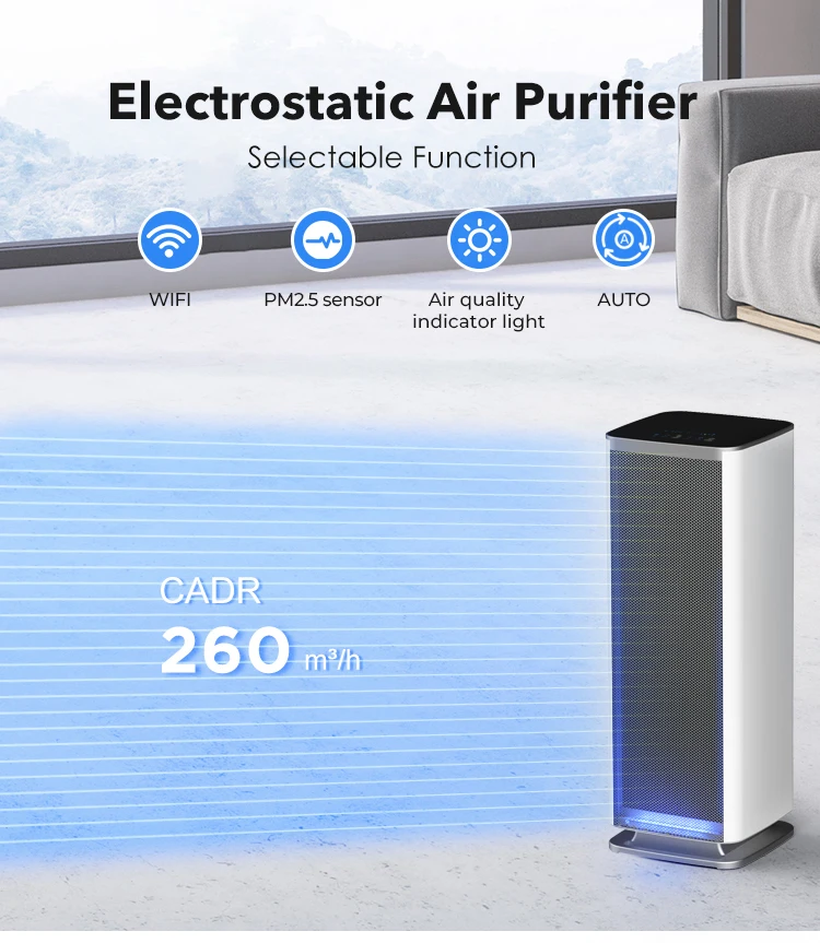 Electrostatic Precipitator Living Room Pet Wifi Air Purifier For Home