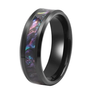 Factory Direct Sale Abalone Inlay Titanium Ring Stainless Steel Wedding Band for Men 8mm TIZTI Ring