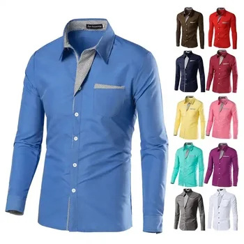 Men Button Down Shirts Fashion Azik Print Breathable Long Sleeve Lapel Formal Casual Shirt Blouse Male Shirt