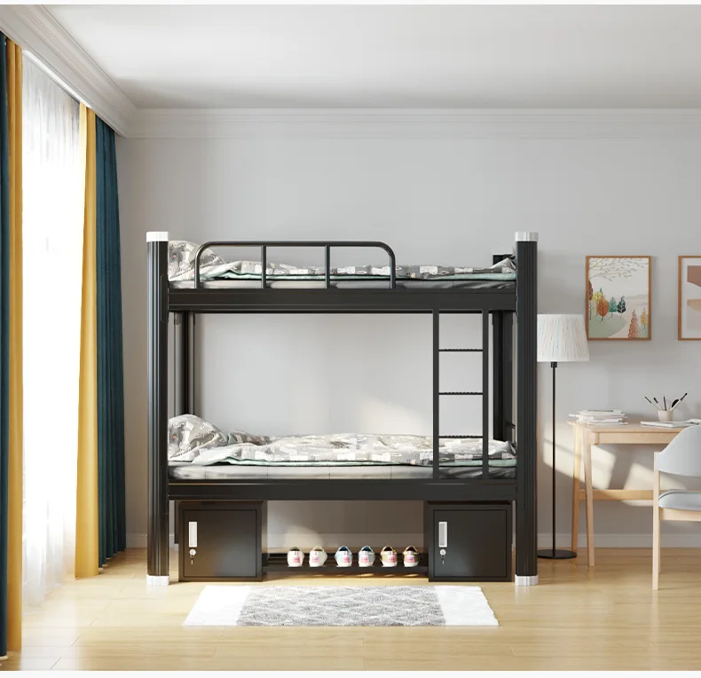 Modern Double-Layer Iron Bed Factory Staff Dormitory Foldable Metal Frame Upper/Lower Bunk Students' Apartment Living Room