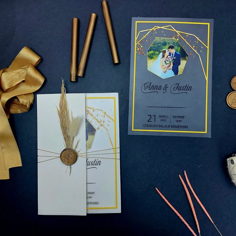 Новый продукт мусульманское белое приглашение на свадьбу роскошное свадебное с восковой печатью и сушеным цветком для Quinceanera