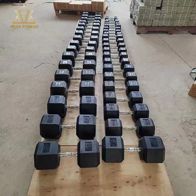 Wholesale China Manufacturer Custom logo Free Weights Gym 3-100 LB 1-60 KG Set Rubber Hex Hexagon Dumbbell
