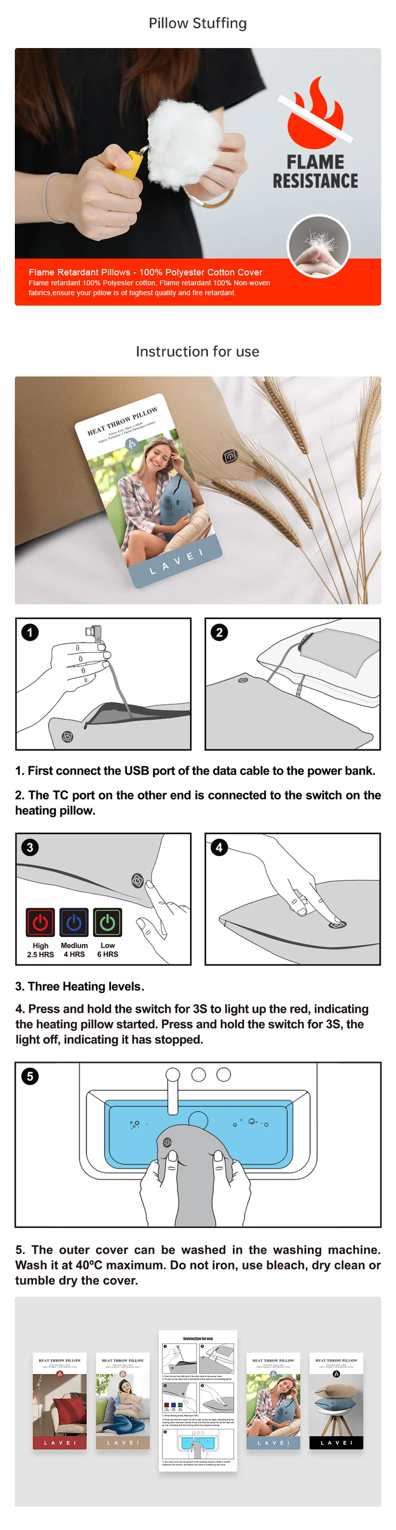 Graphene Flame Retardant Electric Heat Throw Pillows For Couch Kids