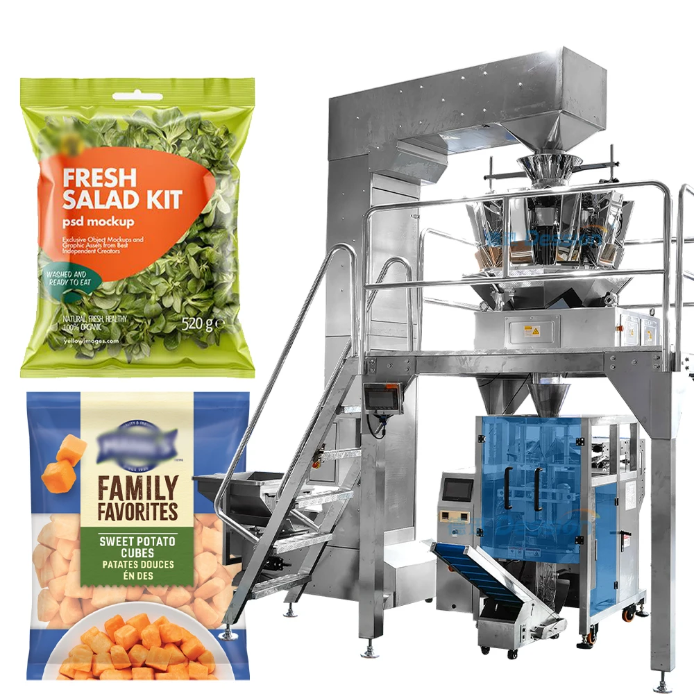 Vertical Automatic Weighing Salad Packing Machine Vegetable Fruit Pouch Packaging Machine Fresh Lettuce Bag Packing Machine