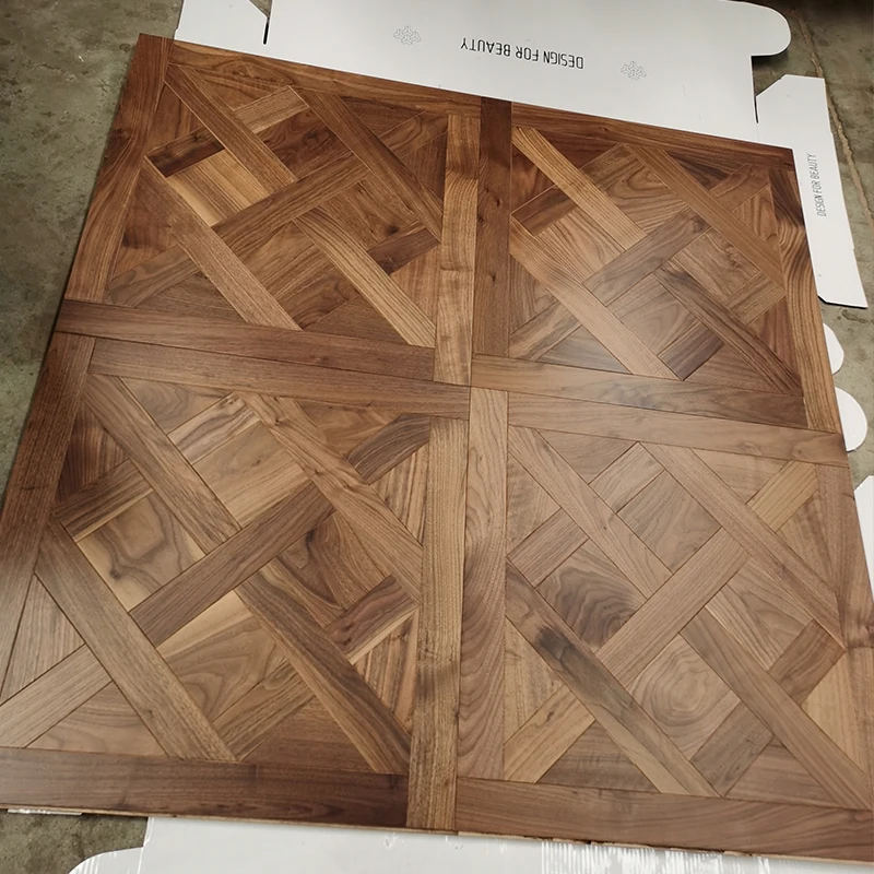 High Class Interior Walnut Parquet Massif 600x600x15(2)mm American Walnut Wood Versailles Parquet Flooring