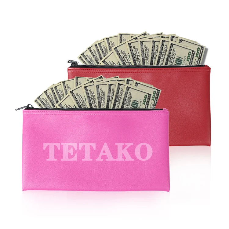 Multi Function Custom Logo PU Leather Safe Cash Money Transport Storage Security Zipper Bank Deposit Bag