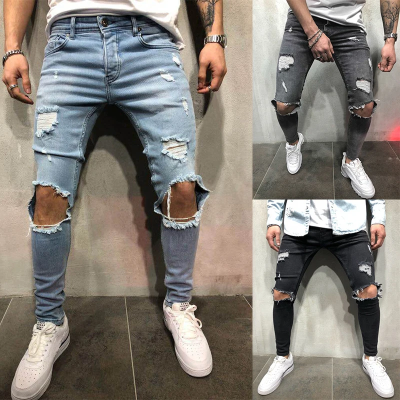 New Fashion Hot High Quality Men Daily Wear Custom Casual Jeans New Ripped Slim Men's Jogger Pencil Pants Men Long pants465_voghion.com
