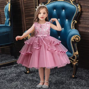 Children's Summer Sleeveless Round Neck Tulle Skirt Knee Length Kids Frocks Wedding Party Toddler Girls Dresses Clothes for Kids
