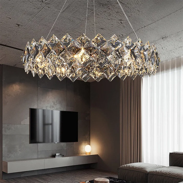 Роскошные круглые светодиодные подвесные светильники, Хрустальная современная домашняя люстра
