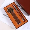 Set regalo 3 pezzi color caffè: orologio, penna, confezione regalo