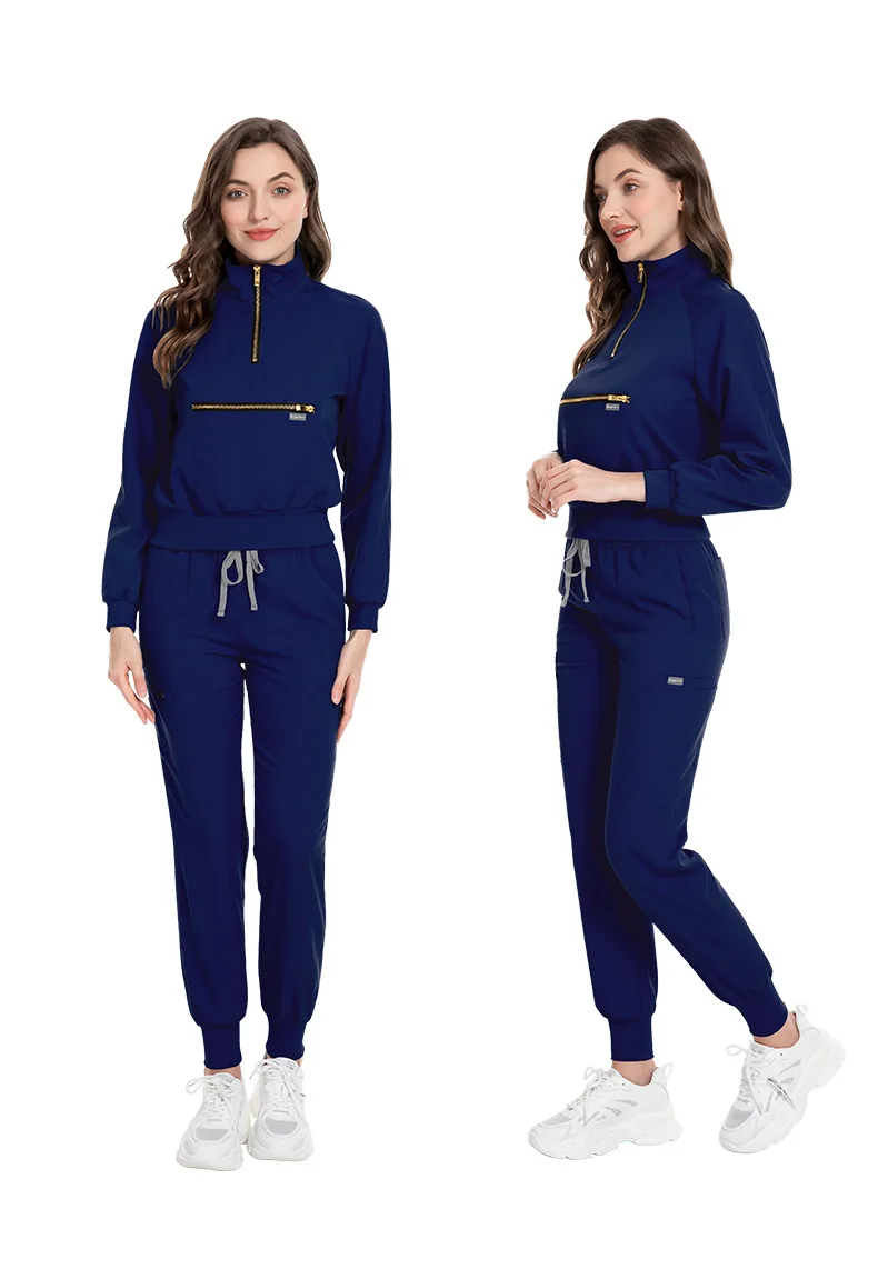 Fashion Nursing Uniform Sets for Hospital Nurse Uniforms Stand Collar Long Sleeve Scrubs Sets Elastic Fabric Autumn Style