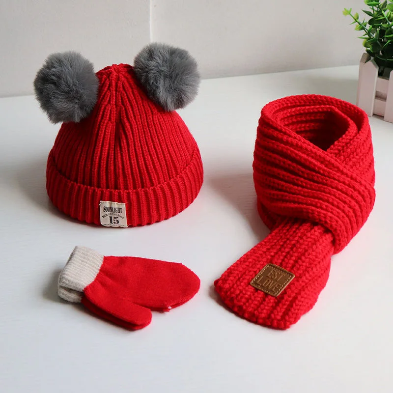Autumn winter children's hat scarf set of two Cute boys and girls with  thick fluffy hats Baby cute knitting wool jumper cap - AliExpress