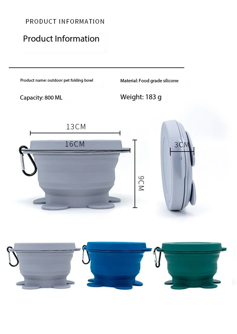 800ML Collapsible Dog Silicon Bowl Eco Friendly Custom Logo Silicone Travel Dog Feeding Bowls manufacture