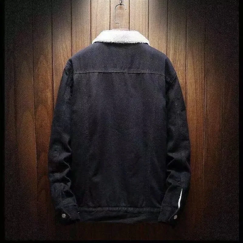 Autumn Winter Men's Bomber Jacket Streetwear Fleece-lined Thickened Loose Workwear Trendy Clothing